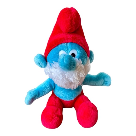 VTG 1979/81 The Smurfs Seated Smurf & Papa Smurf Bean Bag Plush Toy Bundle - Picture 11 of 16